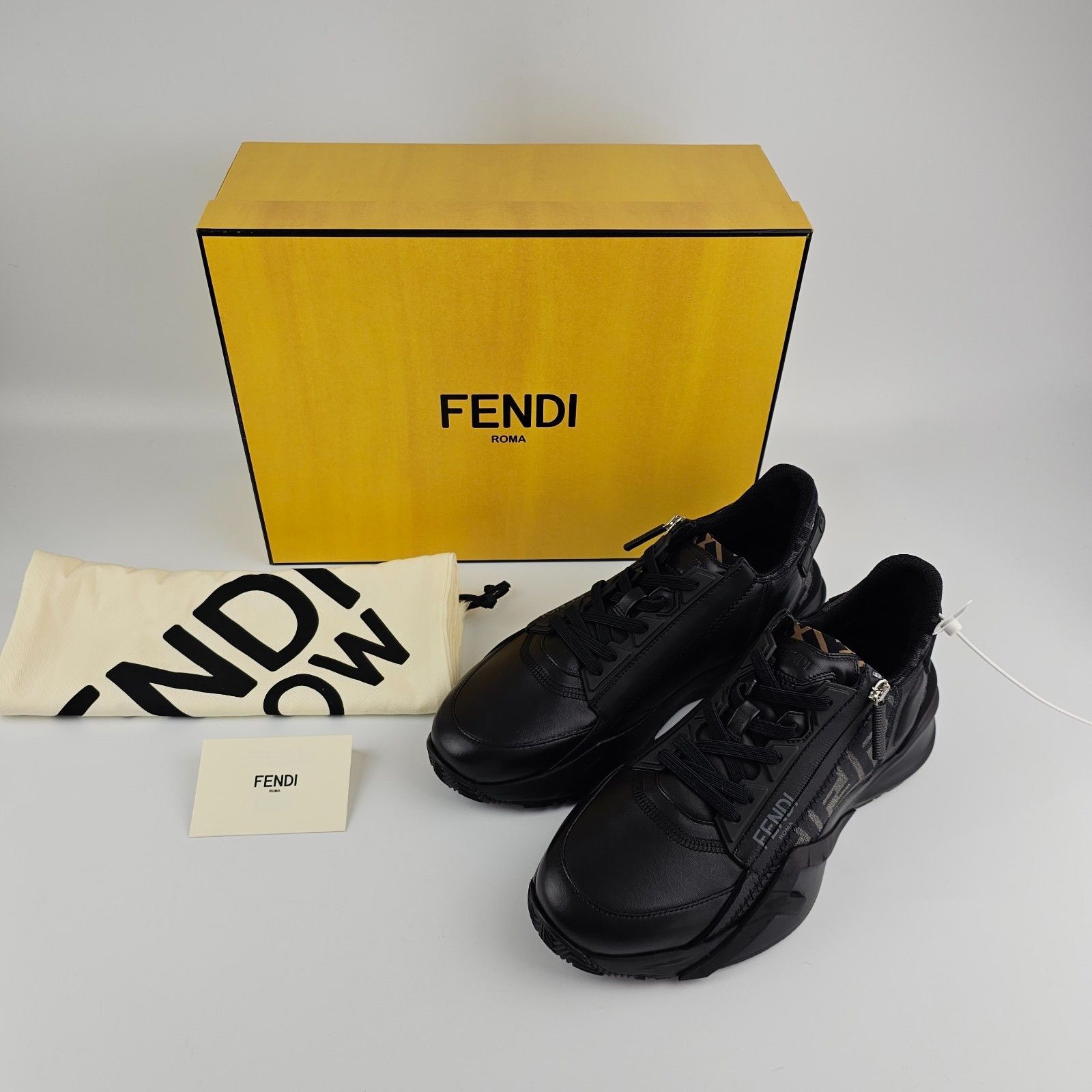 FENDI Flow Black Leather Sneakers New & Authentic (Men\