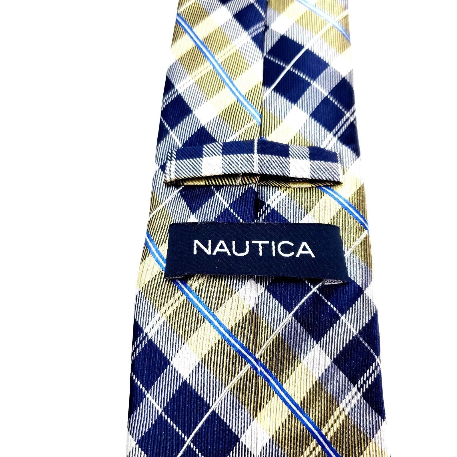 Nautica Nautica Silk Tie Print Blue Yellow Plaid Skinny Size ONE SIZE - 3 Thumbnail