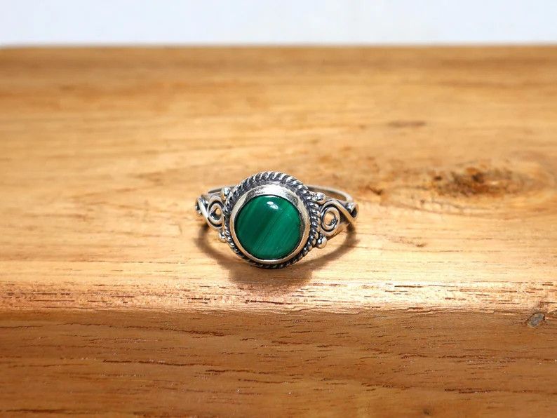 Handmade Malachite Ring: Handmade Sterling Silver Bohemian Jewelry Size ONE SIZE - 1 Thumbnail