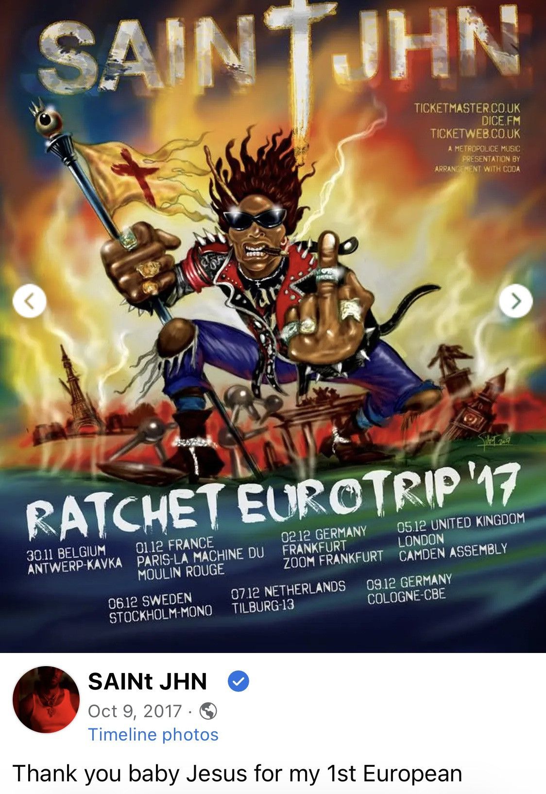 Rap Tees Saint Jhn Tour Tee Size US XL / EU 56 / 4 - 6 Thumbnail