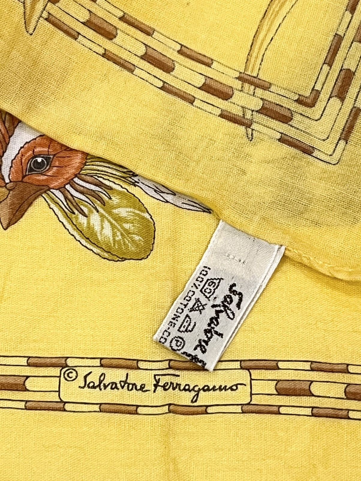 Salvatore Ferragamo Very Rare🔥Vintage Ferragamo Rooster Art Cotton Handkerchief Size ONE SIZE - 8 Thumbnail