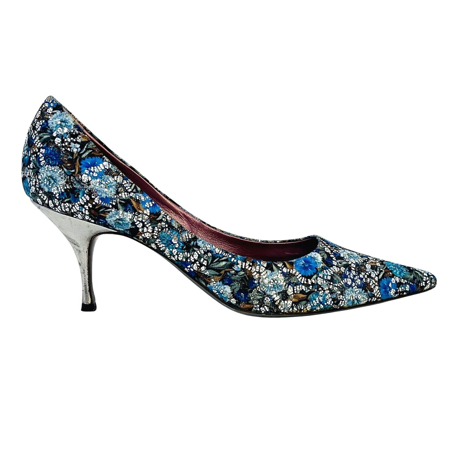 CAZABAT Jean-Michel Cazabat Blue Silver Brocade Heels US 8 EU 38.5 Size US 8 / IT 38 - 1 Thumbnail