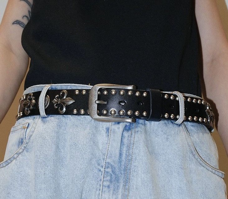 Japanese Brand × Vintage Retro punk rock skull studded genuine leather belt y2k Size ONE SIZE - 3 Thumbnail
