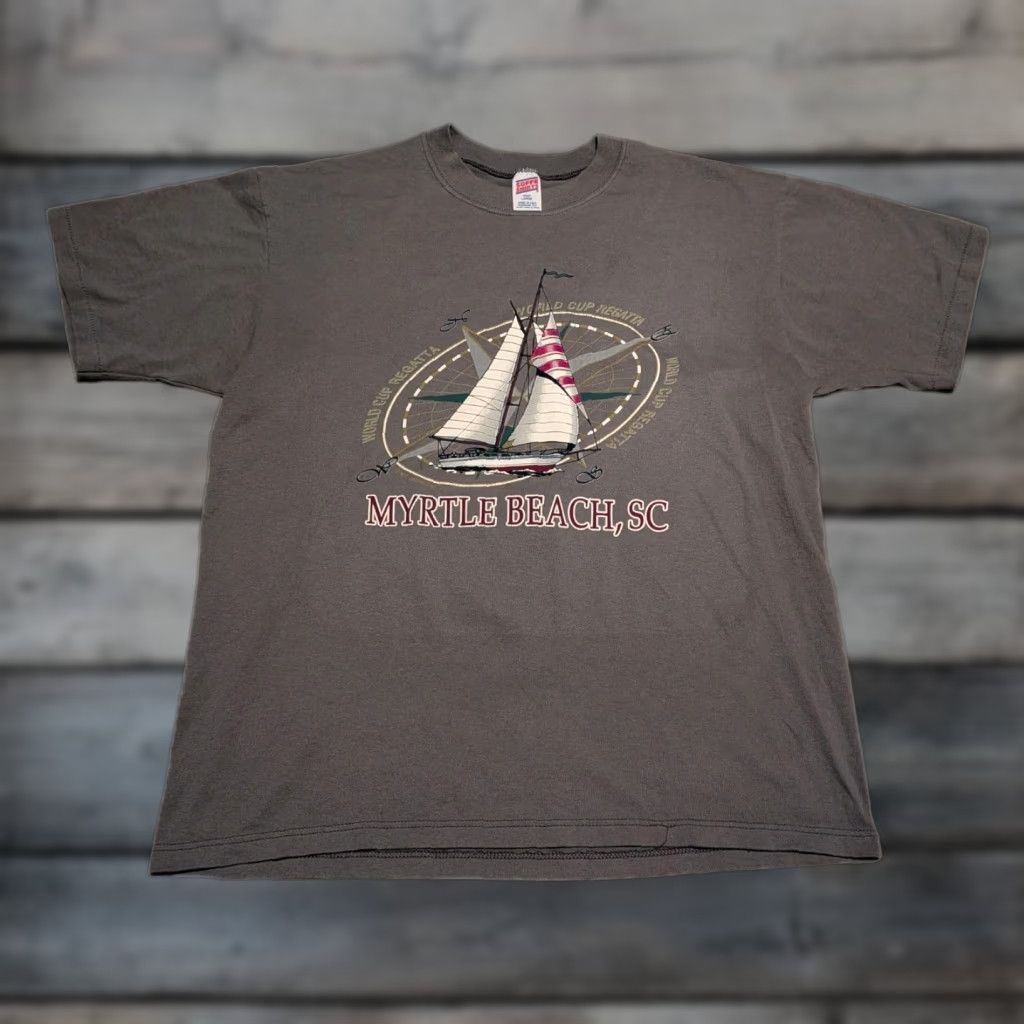 Soffe Vtg Soffe Myrtle Beach World Cup Regatta Tee Shirt Made In USA Size Large Gray Size US L / EU 52-54 / 3 - 1 Thumbnail