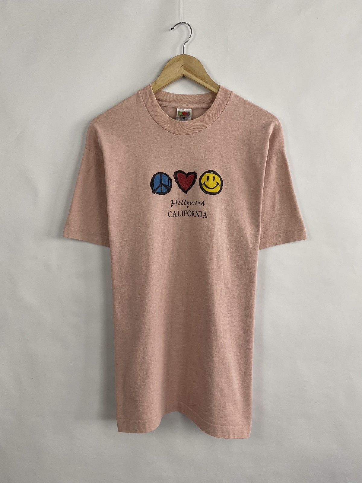 Fruit Of The Loom 🇺🇸 ☮️ Vintage 90s Peace Love Smile Rare Y2K T-Shirt Retro Hype Size US XL / EU 56 / 4 - 2 Thumbnail