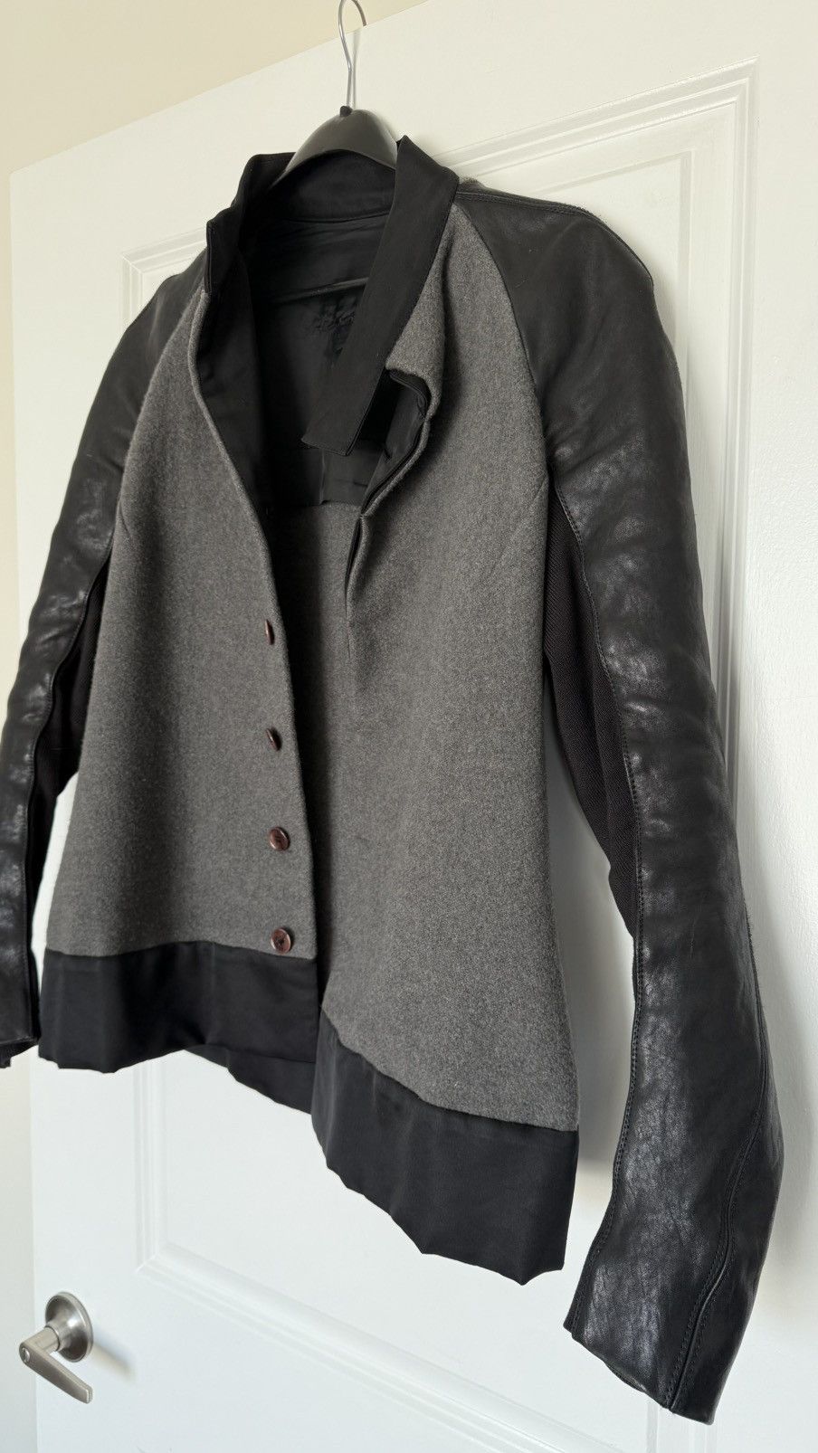 Rick Owens Rick Owens Grey Wool & Black Leather Jacket Size US M / EU 48-50 / 2 - 4 Thumbnail
