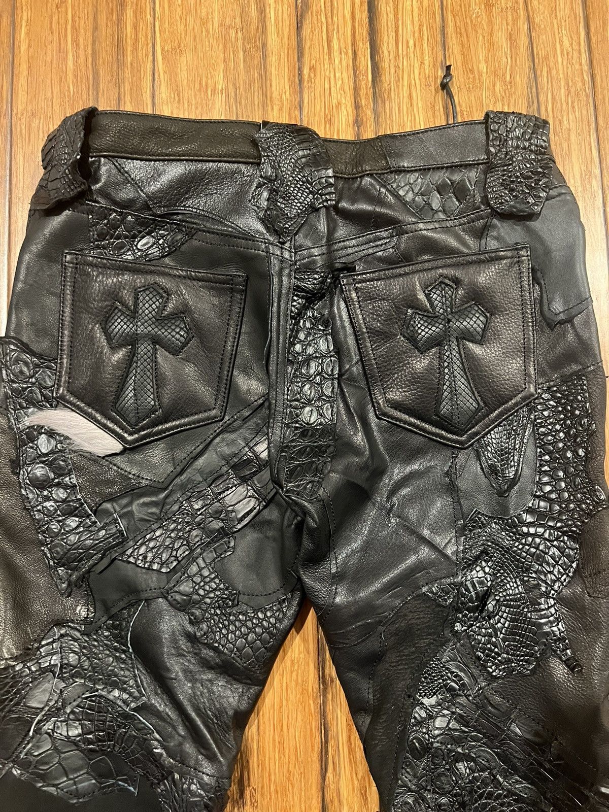 パンツ 00s yasuyuki ishii coated flare denim Yasuyuki Ishii “Destroy” Leather Fur Variation Flared Lace