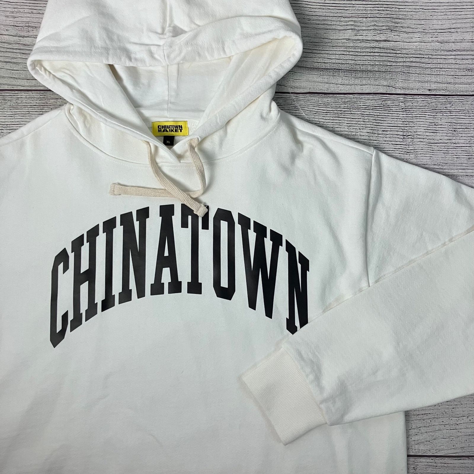 Streetwear Chinatown Market White Spell Out Heavy Hoodie Grailed