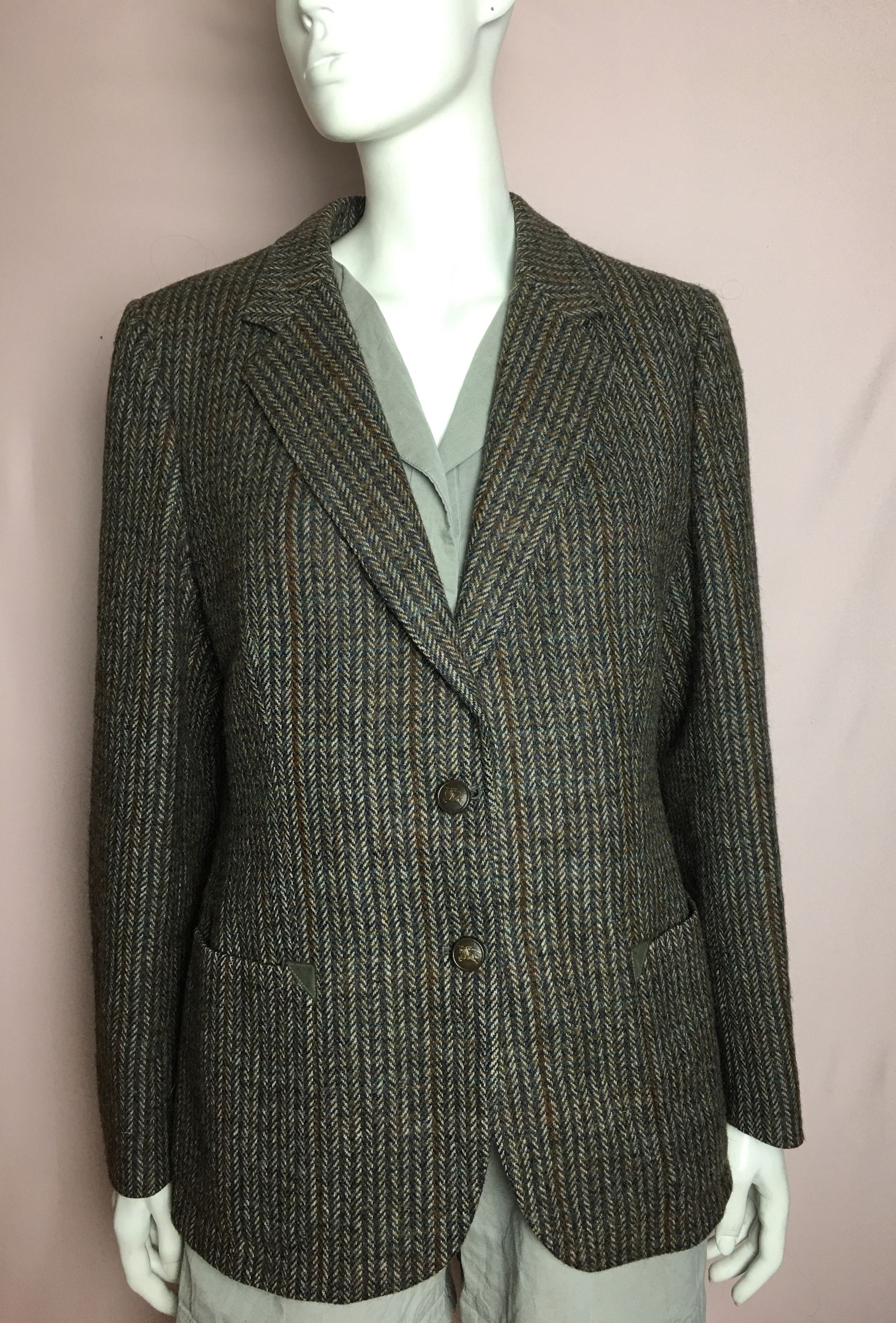 Vintage Burberrys Tweed Wool Blazer Jacket Women UK 16