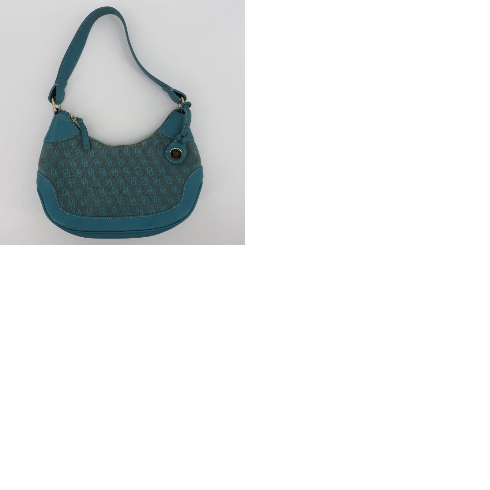 Dooney & Bourke VINTAGE Dooney & Bourke Signature DB Logo Jacquard Hobo Shoulder Bag Blue Leather Y2K Women Adults Size ONE SIZE - 10 Thumbnail