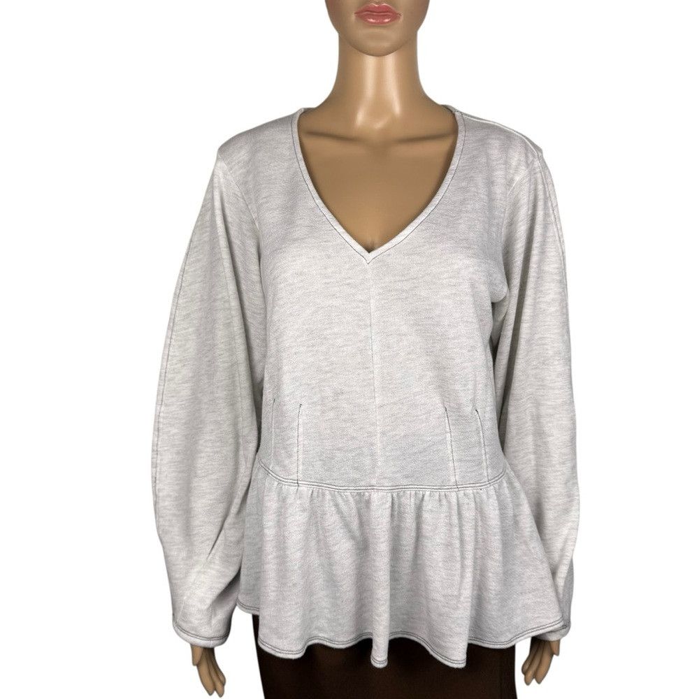 Other Eri + Ali Heather Gray Peplum V-Neck Sweatshirt Size L Size L / US 10 / IT 46 - 2 Thumbnail