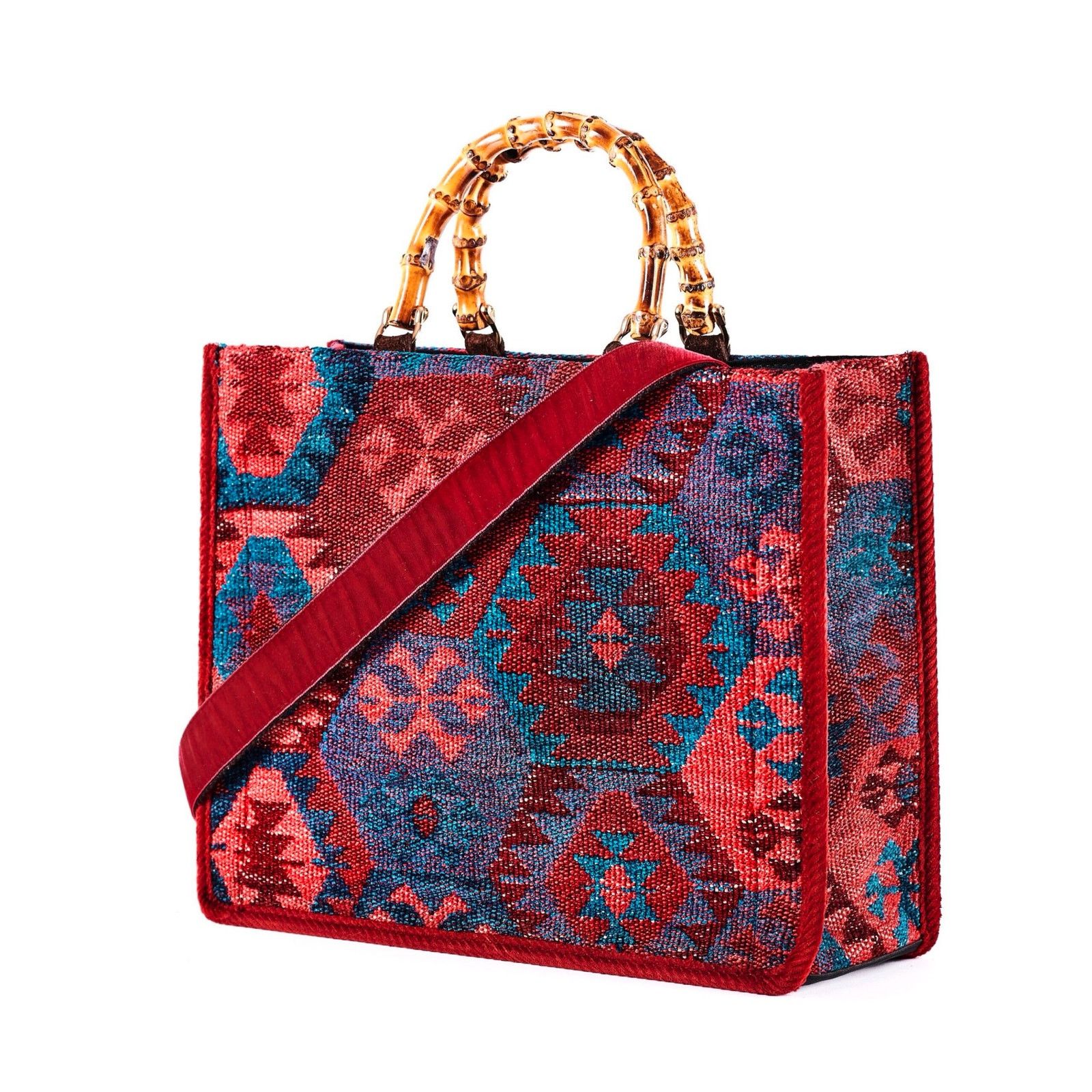 Other New ViaMail Davos Kilim Jaquard bag with bamboo handles Size ONE SIZE - 1 Thumbnail