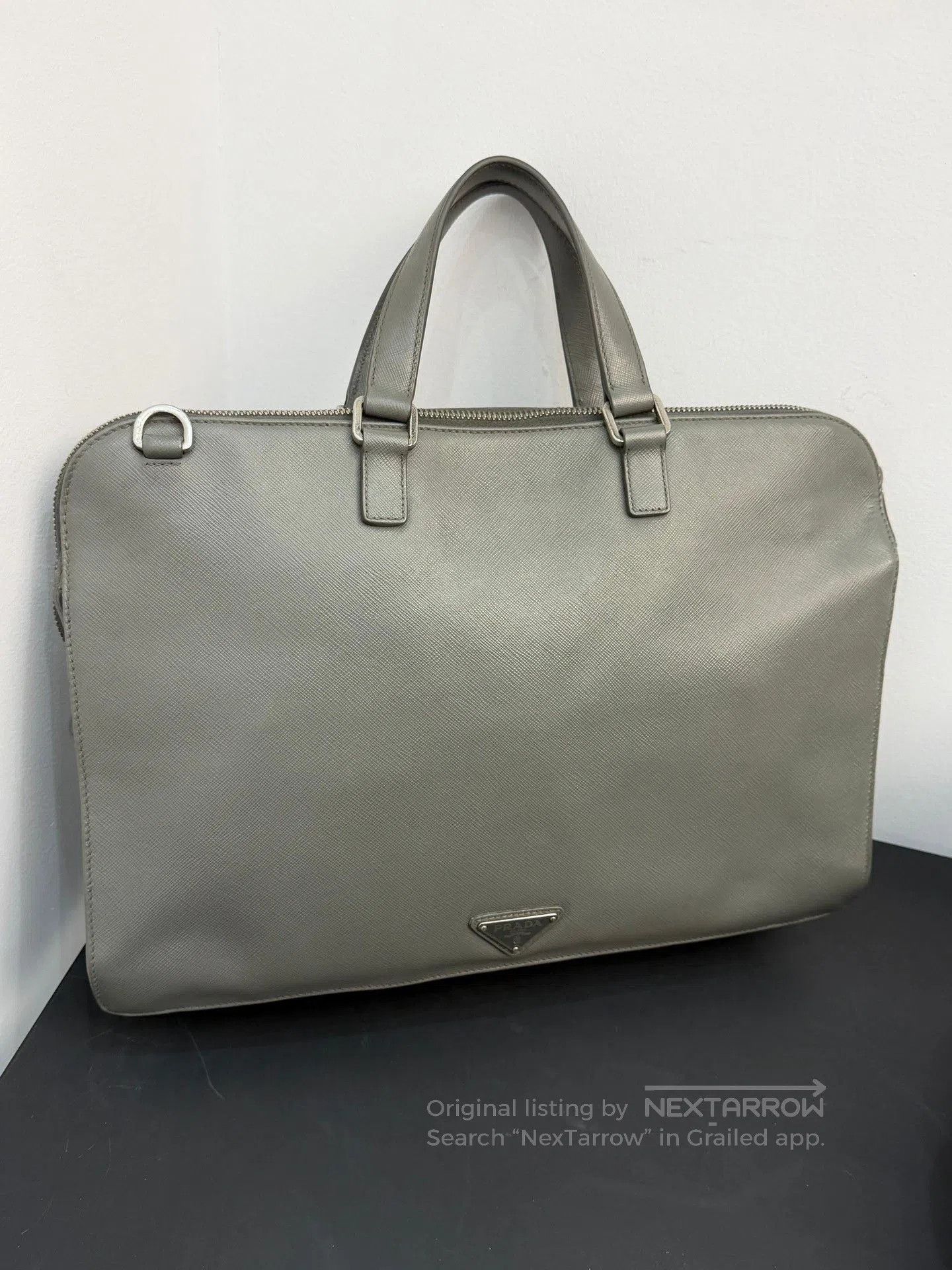 Prada Prada Men's Gray Cross-Grain Leather Briefcase. Size ONE SIZE - 3 Thumbnail