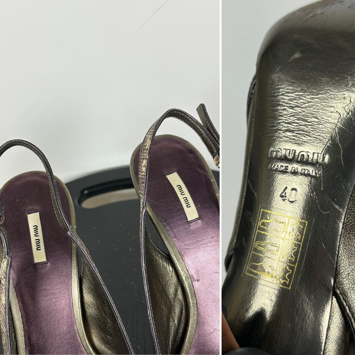 Miu Miu Miu Miu Leather Snakeskin Jewel Slingback Sandals Heels Size US 10 / IT 40 - 23 Thumbnail