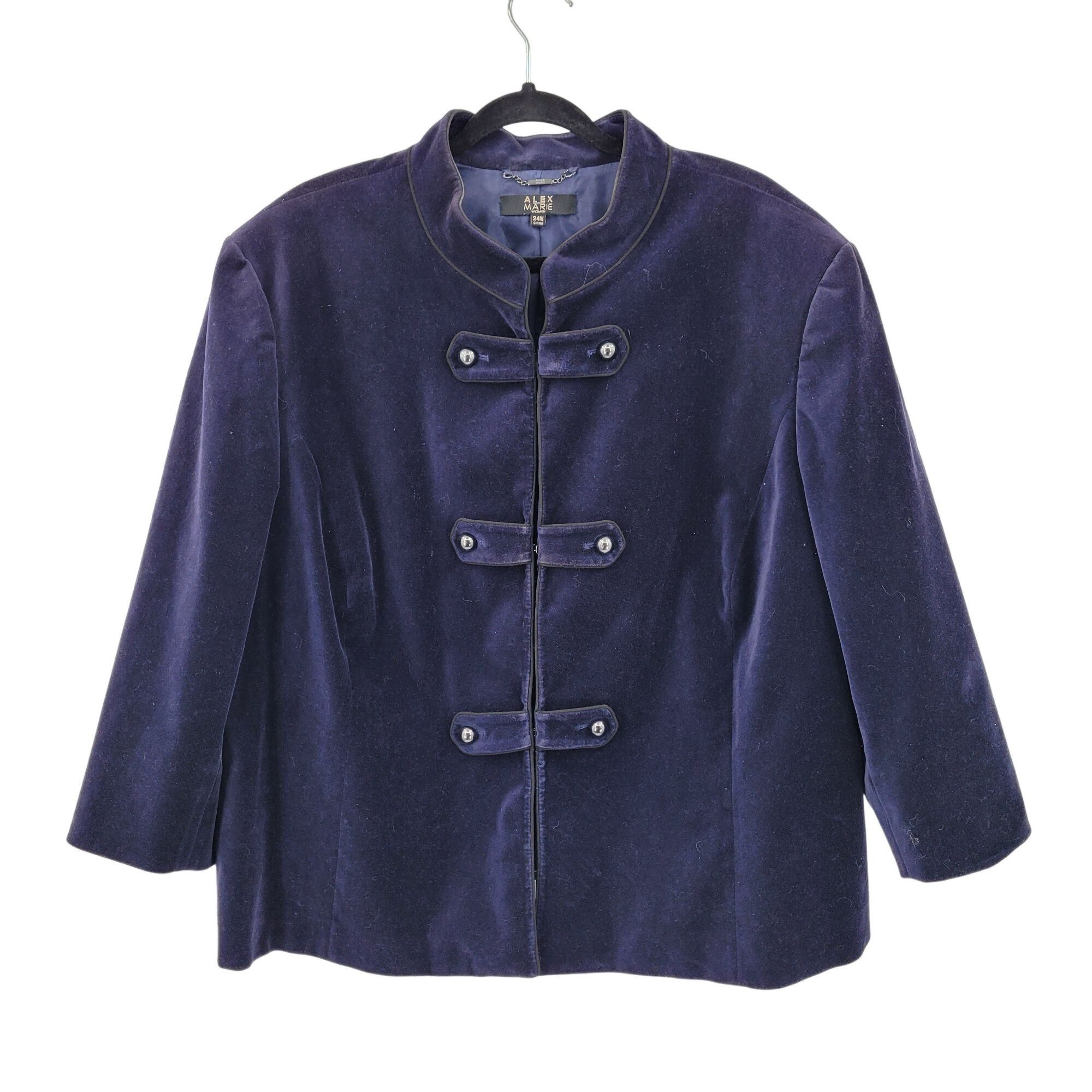 Other Alex Marie Womens Navy Blue Velour Band Blazer Jacket Sz 24W Size 3XL / US 20-22 - 1 Thumbnail