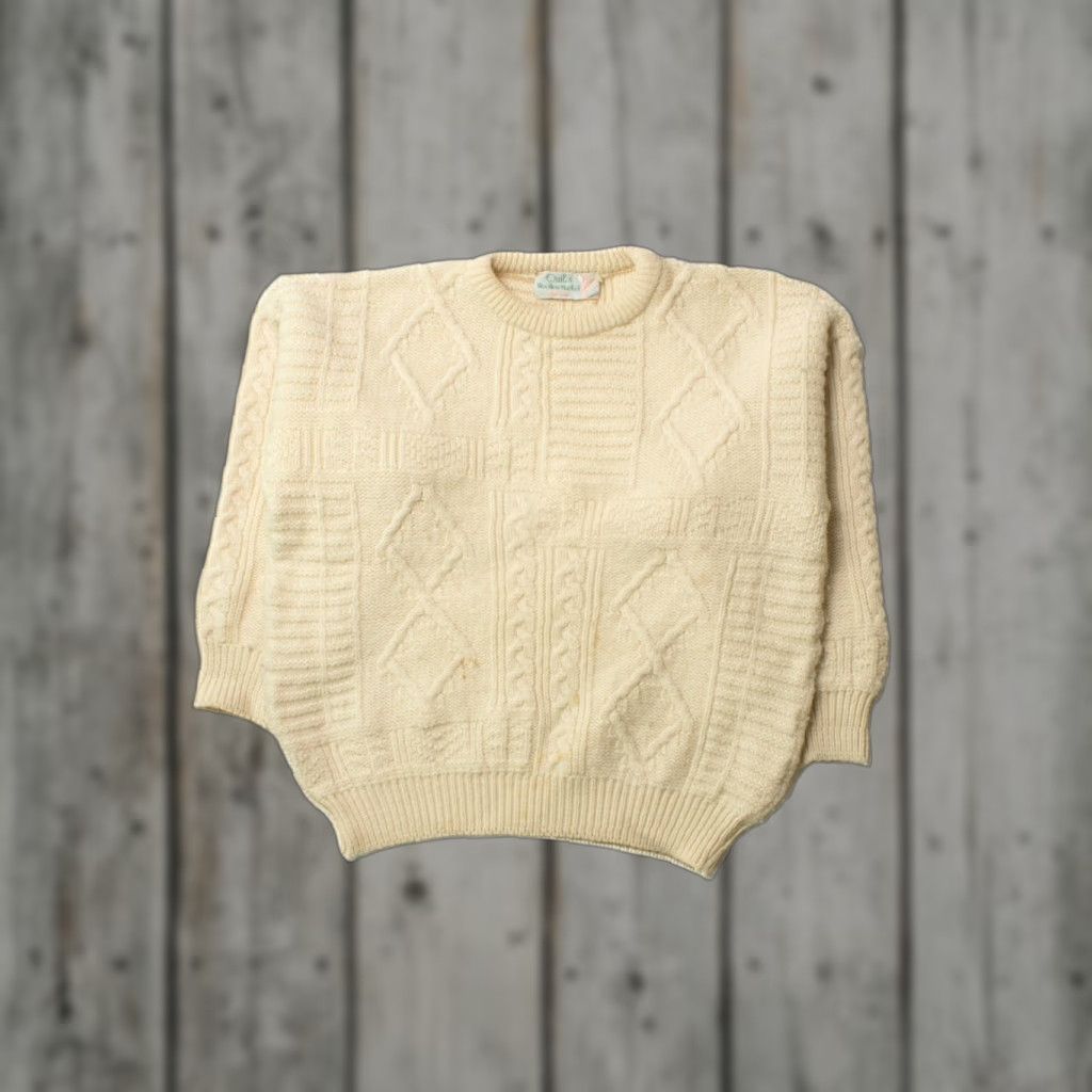 Market VINTAGE Quill's Woolen Market Beige Fisherman Sweater Large Cable Knit Shirt Mens Size L / US 10 / IT 46 - 1 Thumbnail