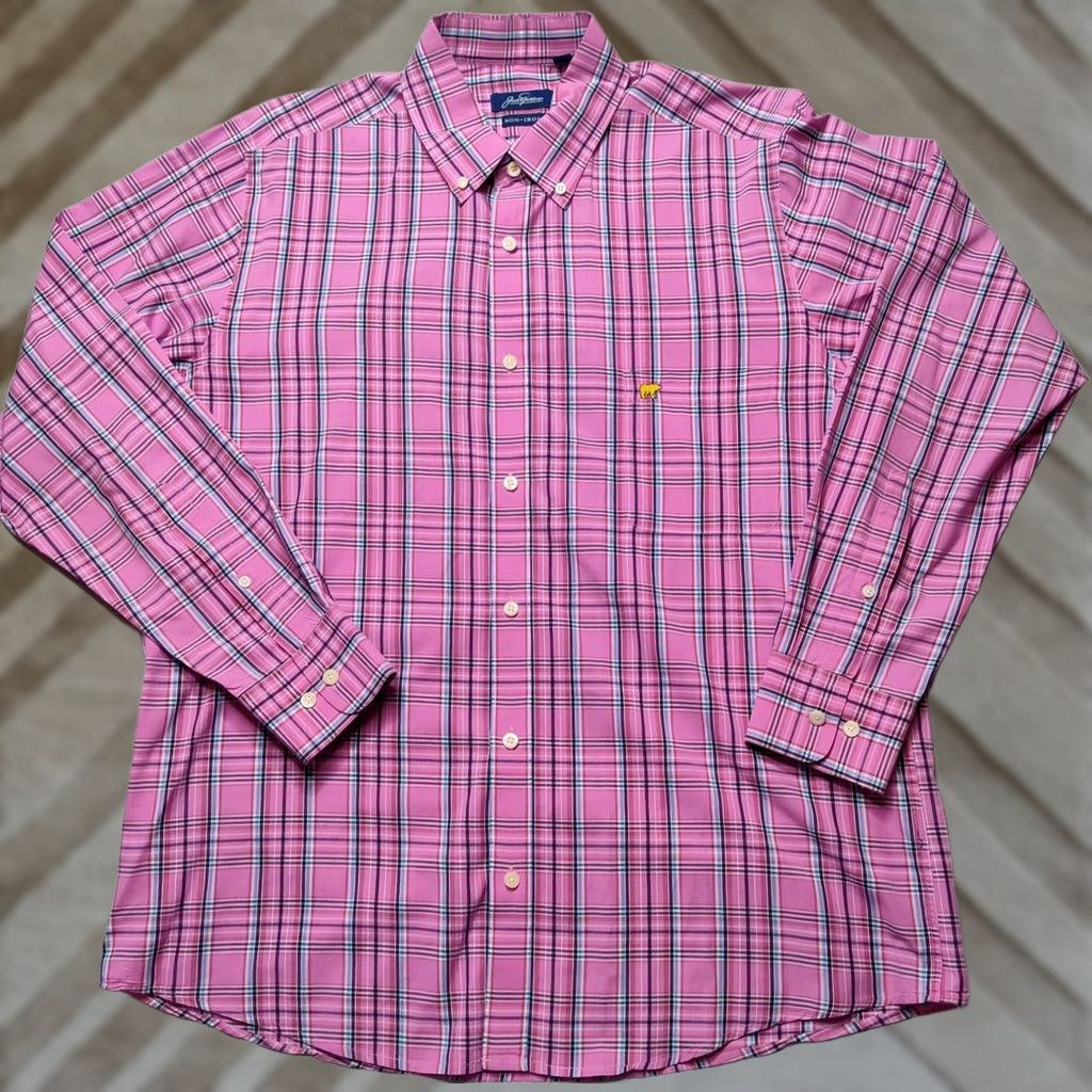 Pinko JACK NICKLAUS NON-IRON Men Large Pink Plaid L/S Button-Up Shirt EUC Size US L / EU 52-54 / 3 - 1 Thumbnail