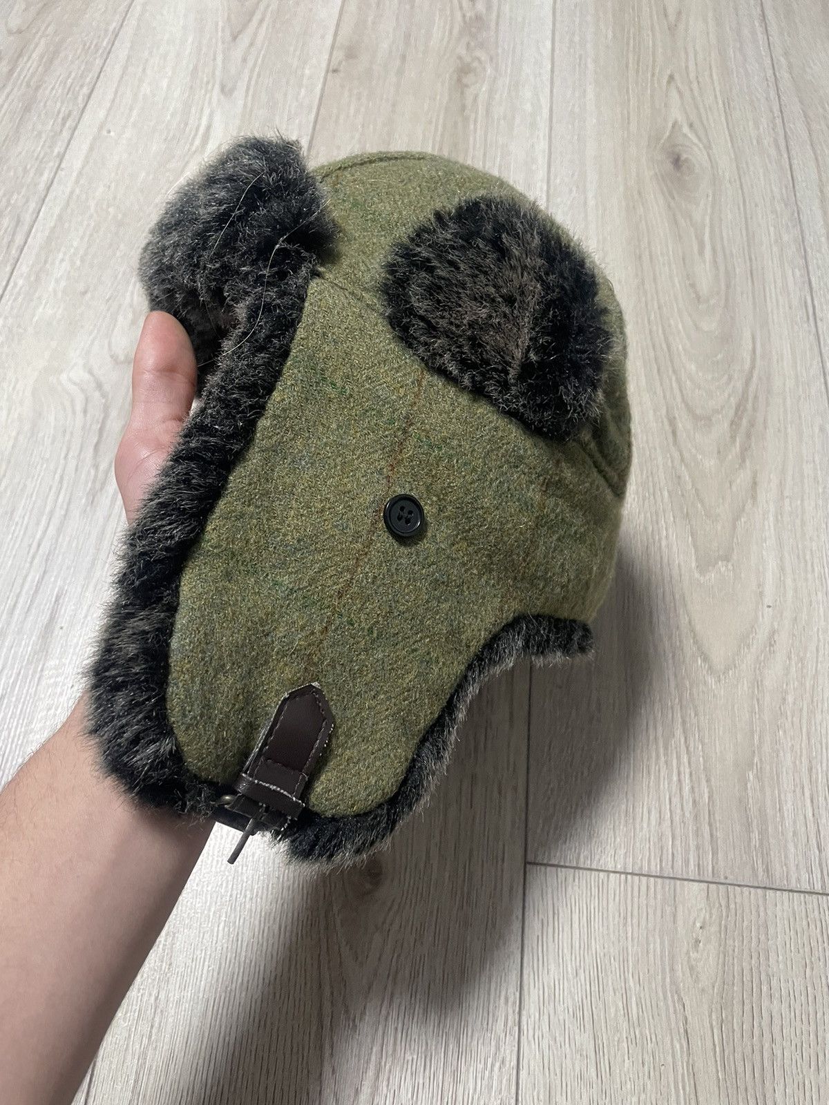 Japanese Brand Y2K Faux Fur Ushanka Tweed Vintage Fuzzy Warm Trapper Hat Size ONE SIZE - 2 Thumbnail