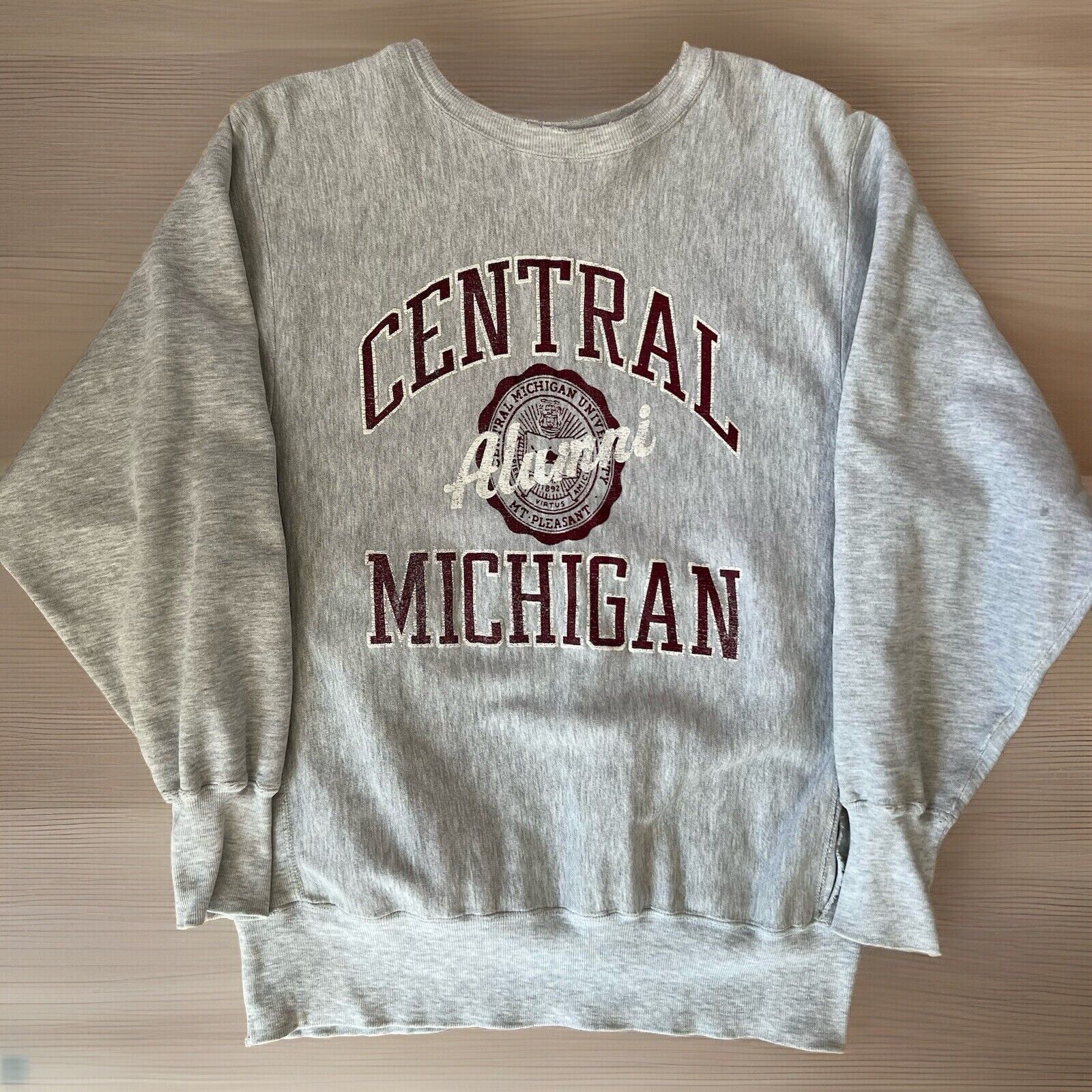 Champion × Vintage Vintage Central Michigan Sweatshirt XL Gray 90s Champion Size US XL / EU 56 / 4 - 1 Thumbnail