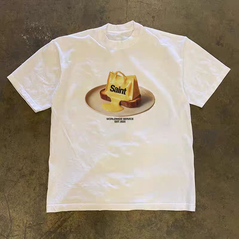 Vintage White retro butter toast print t-shirt Size US M / EU 48-50 / 2 - 1 Thumbnail