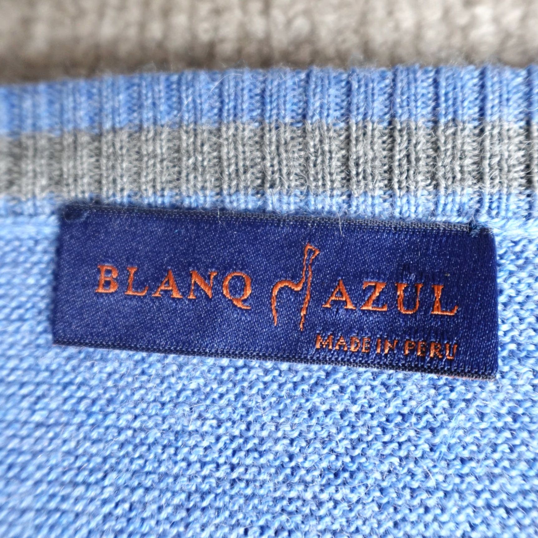 Vintage Blanq Azul Sweater Men Large Blue V-Neck Alpaca Knit Pullover Size US L / EU 52-54 / 3 - 2 Thumbnail