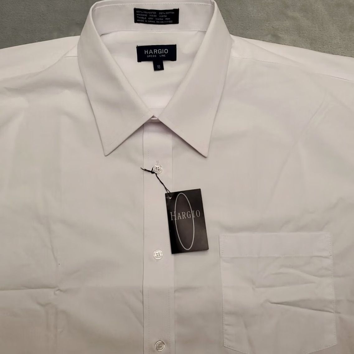 Vintage Hargio Dress Shirt Mens 18 White Polyester Blend Short Sleeve Classic NWT Shirt Mens 18 White Polyester Blend Short Sleeve Button-Up Classic NWT Size 48R - 3 Thumbnail