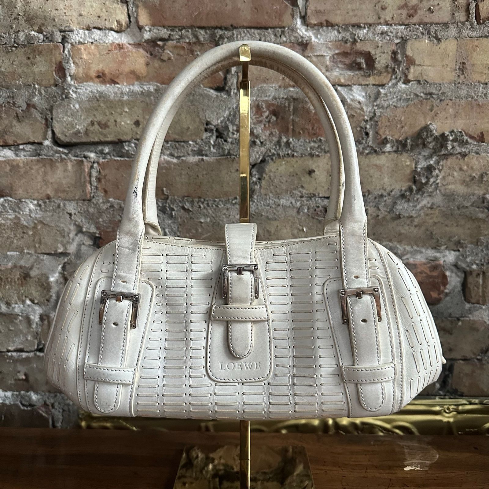 Loewe Vintage 2000's Loewe White Leather Senda Satchel Size ONE SIZE - 1 Thumbnail