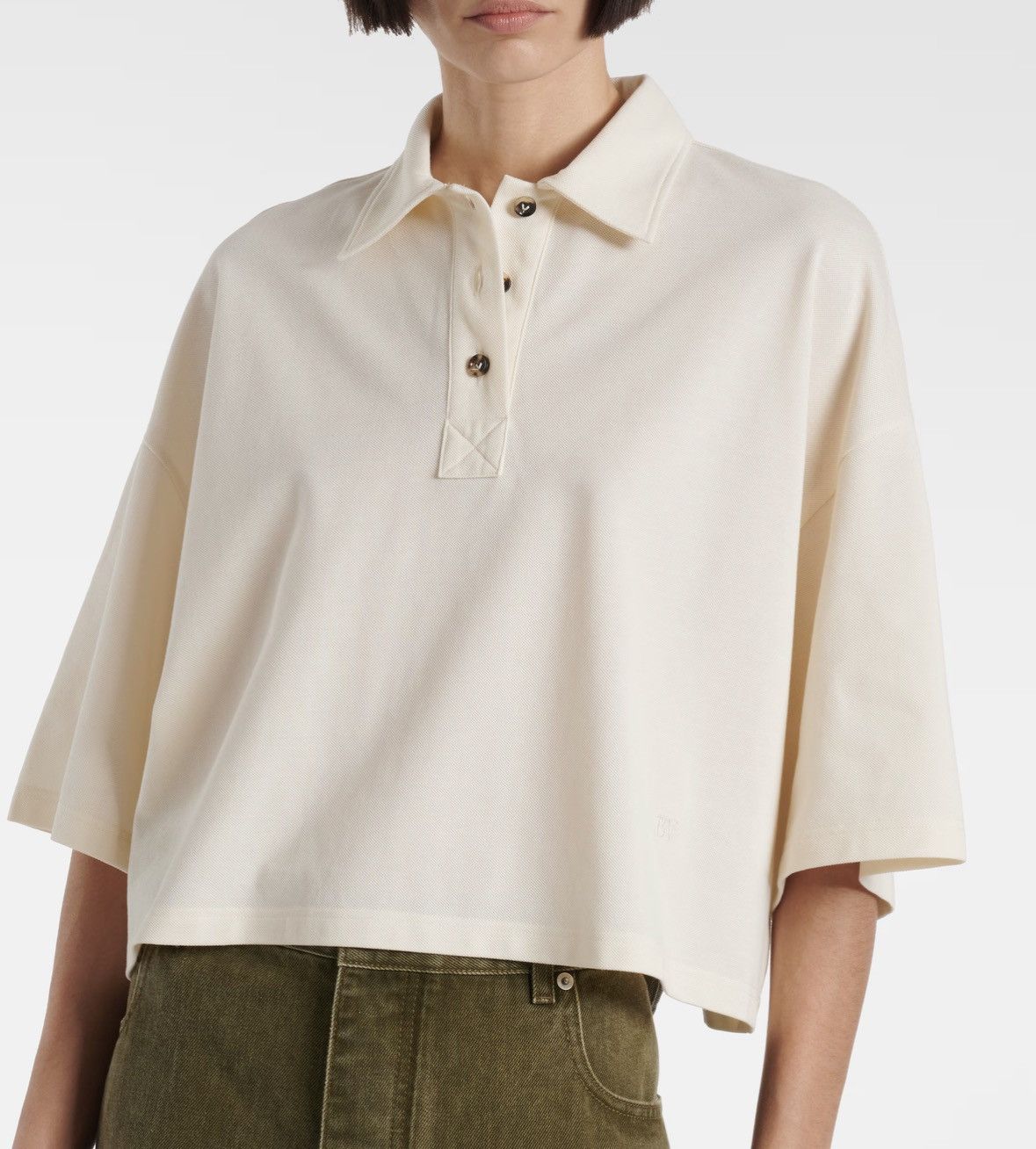 Bottega Veneta Cropped Oversized Boxy Fit Polo Shirt Size M in Beige, Women's