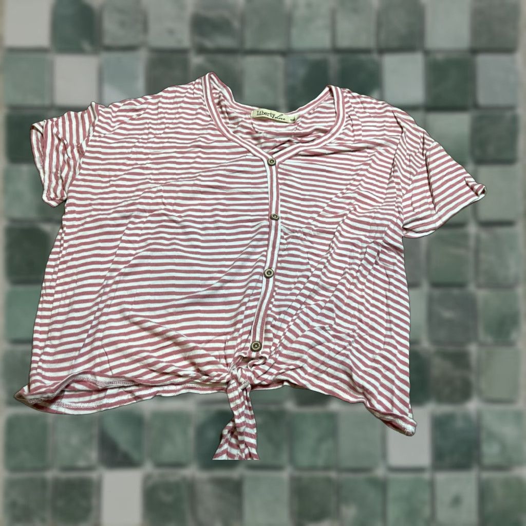 Vintage Liberty Love Top Womens Large Short Sleeve Button-Up Striped Pink Love Womens L Shirt Size L / US 10 / IT 46 - 1 Thumbnail