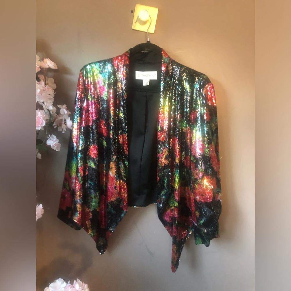 Designer Floral blazer with sequins long sleeve Size XL / US 12-14 / IT 48-50 - 1 Thumbnail
