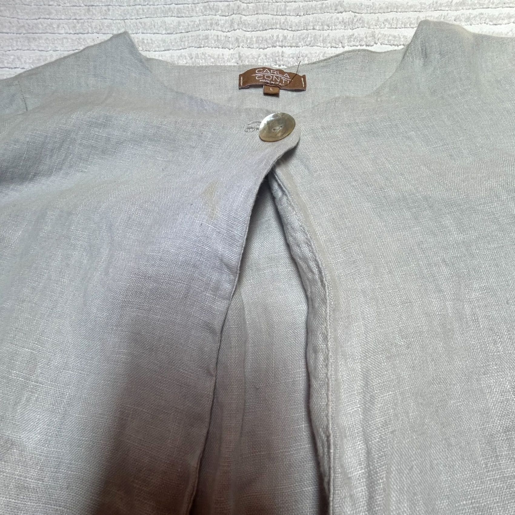 Vintage Carla Conti Cardigan Blouse Women's Large Pearl Gray Linen Lace Open Front Top Size L / US 10 / IT 46 - 3 Thumbnail