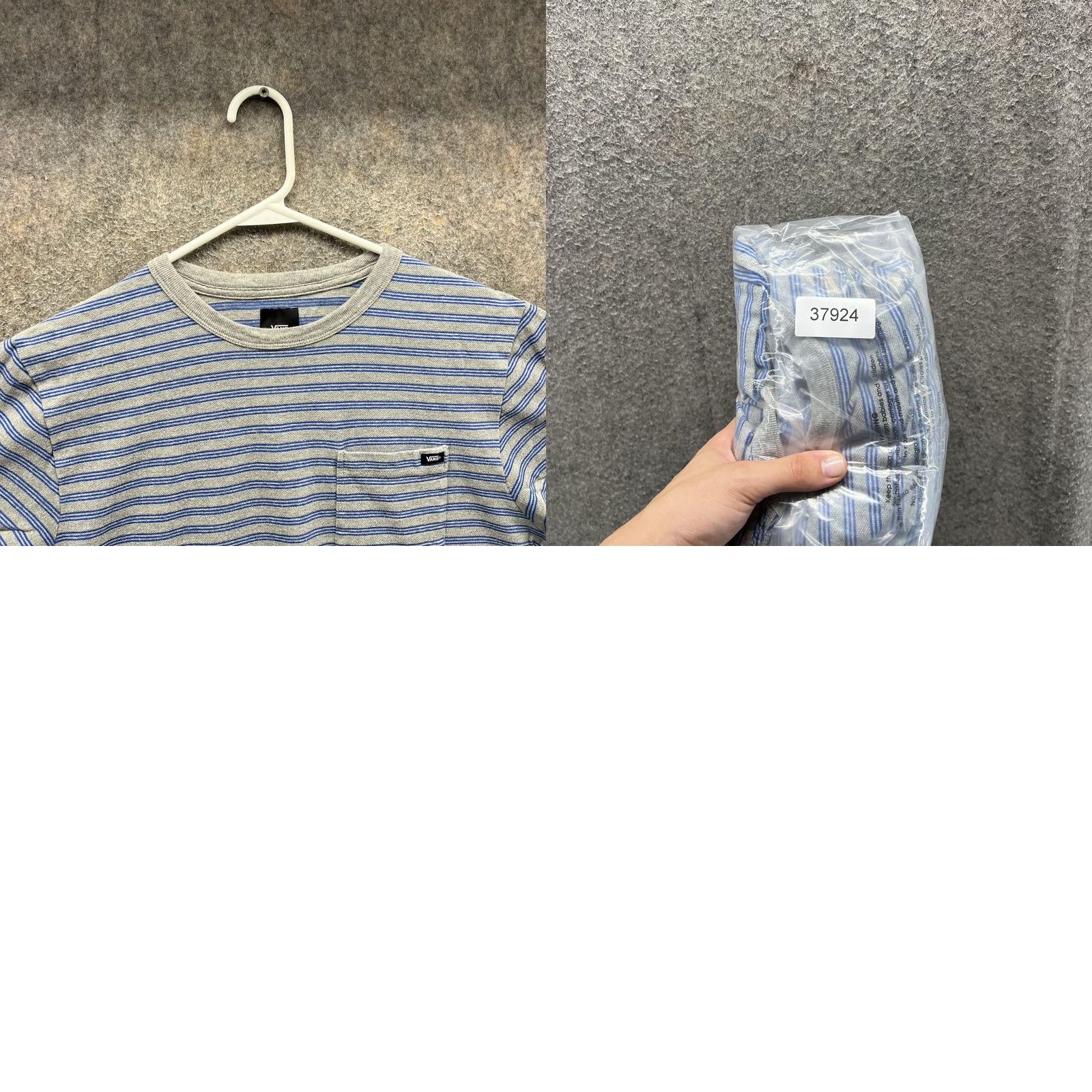 Vans VANS Shirt Mens Medium Gray Blue Stripe Pocket T-Shirt Casual Skate VN0A5EA4 Size US M / EU 48-50 / 2 - 9 Thumbnail