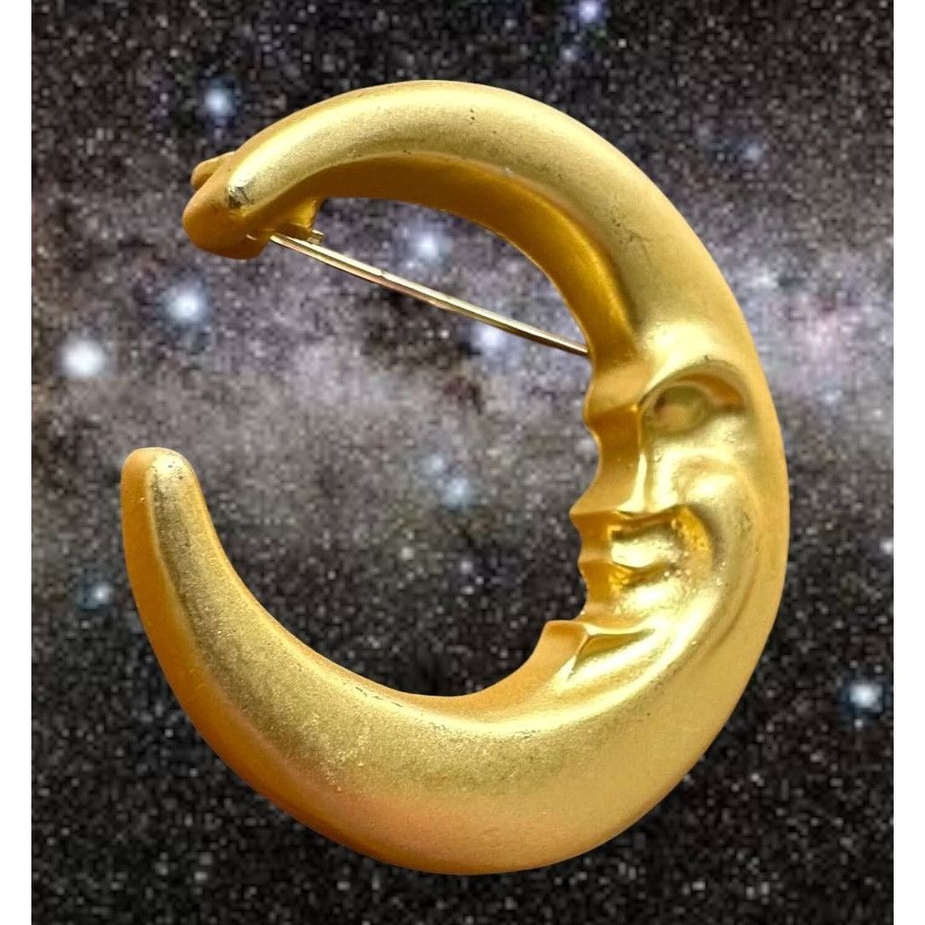 Handmade Crescent Moon Brooch Pin New Matte Gold Celestial Planet Ast Size ONE SIZE - 3 Thumbnail
