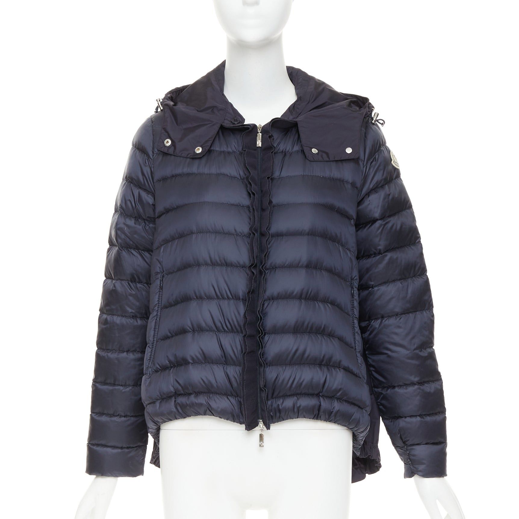 Moncler MONCLER Dorothee Guibbotto navy nylon ruffle trim hooded jacket Sz2 M Size M / US 6-8 / IT 42-44 - 1 Thumbnail