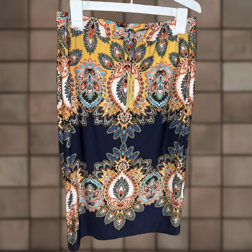 Melissa Melissa Paige Skirt Pencil Paisley Multicolor Navy Yellow Red Hobo NWT Knee Length Elastic Waist Workwear Womens Small Size 28" / US 6 / IT 42 - 1 Thumbnail