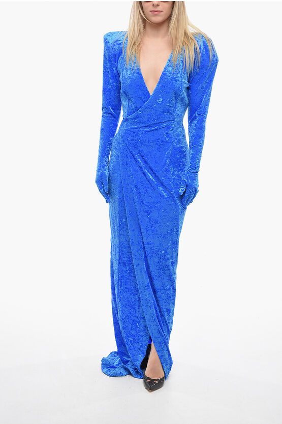 image of Vetements Velour Dynasty Dress With Glove Detail in Blue, Women's (Size Small)