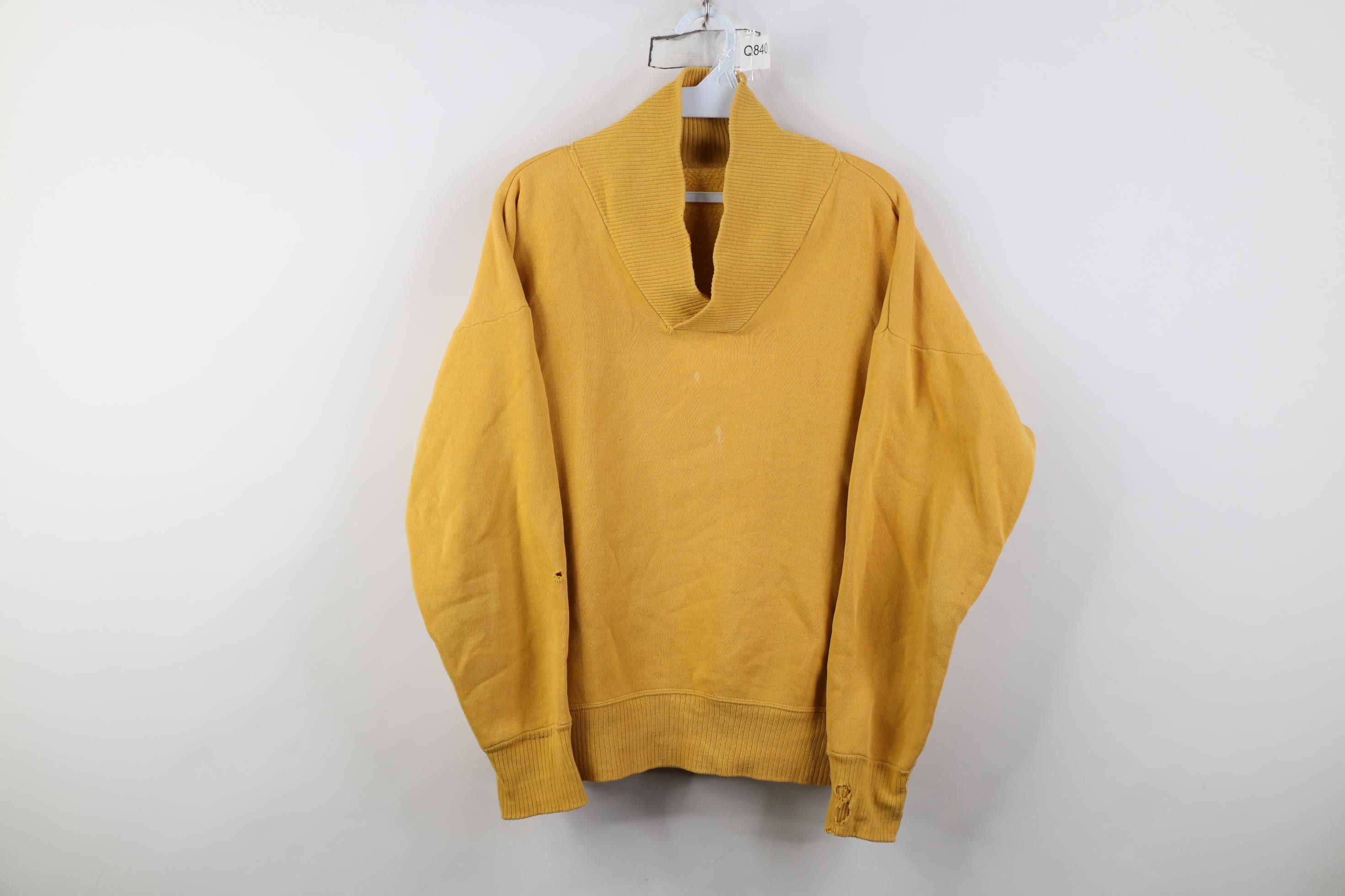 Vintage Vintage 50s 60s Blank Boxy Fit Shawl Sweatshirt Yellow USA Size US S / EU 44-46 / 1 - 1 Thumbnail