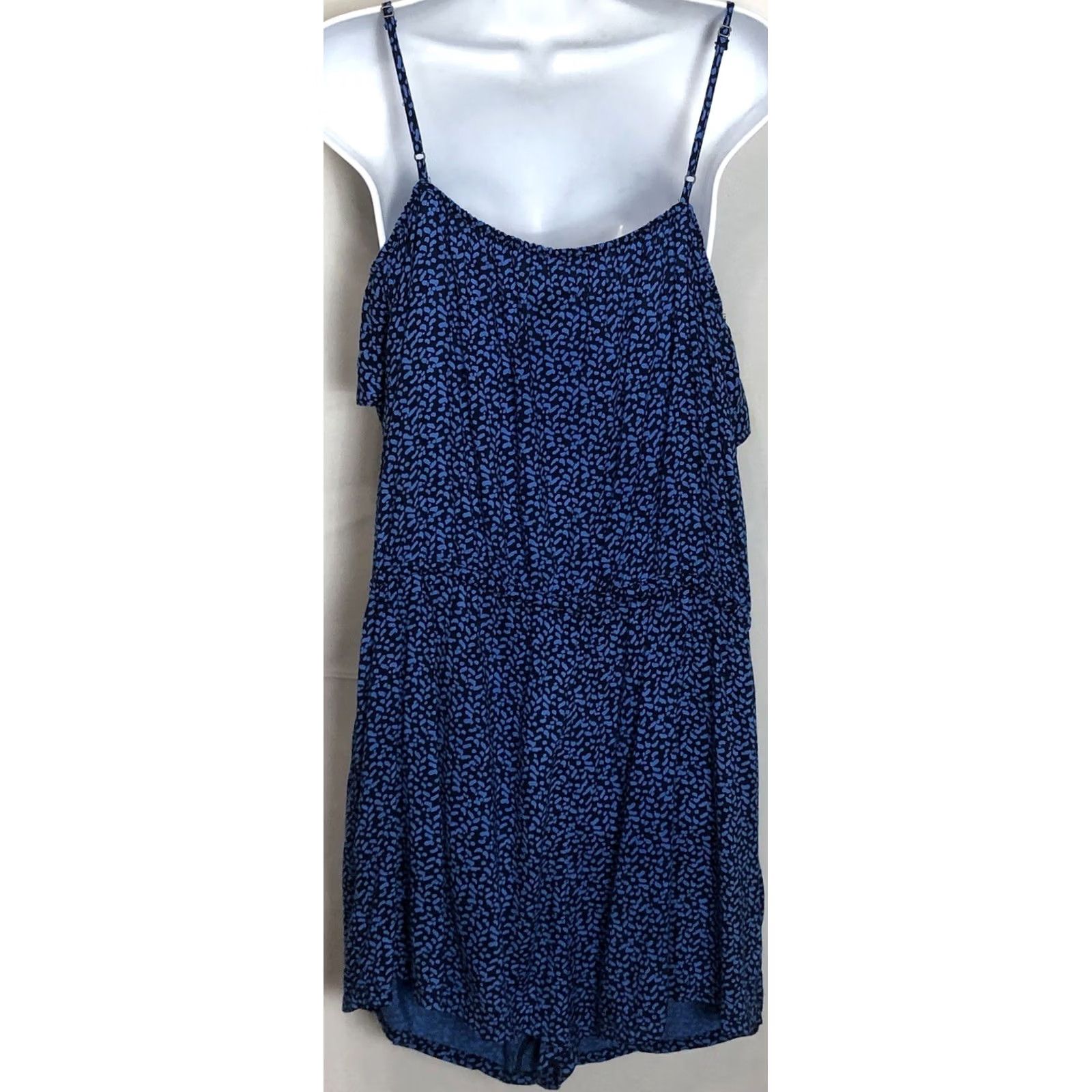 Gap Gap Romper L Blue Wht Geo Sleeveless Strappy Ruffles Elastic Waist Pockets Y2K Size 36" / US 14 / IT 50 - 3 Thumbnail