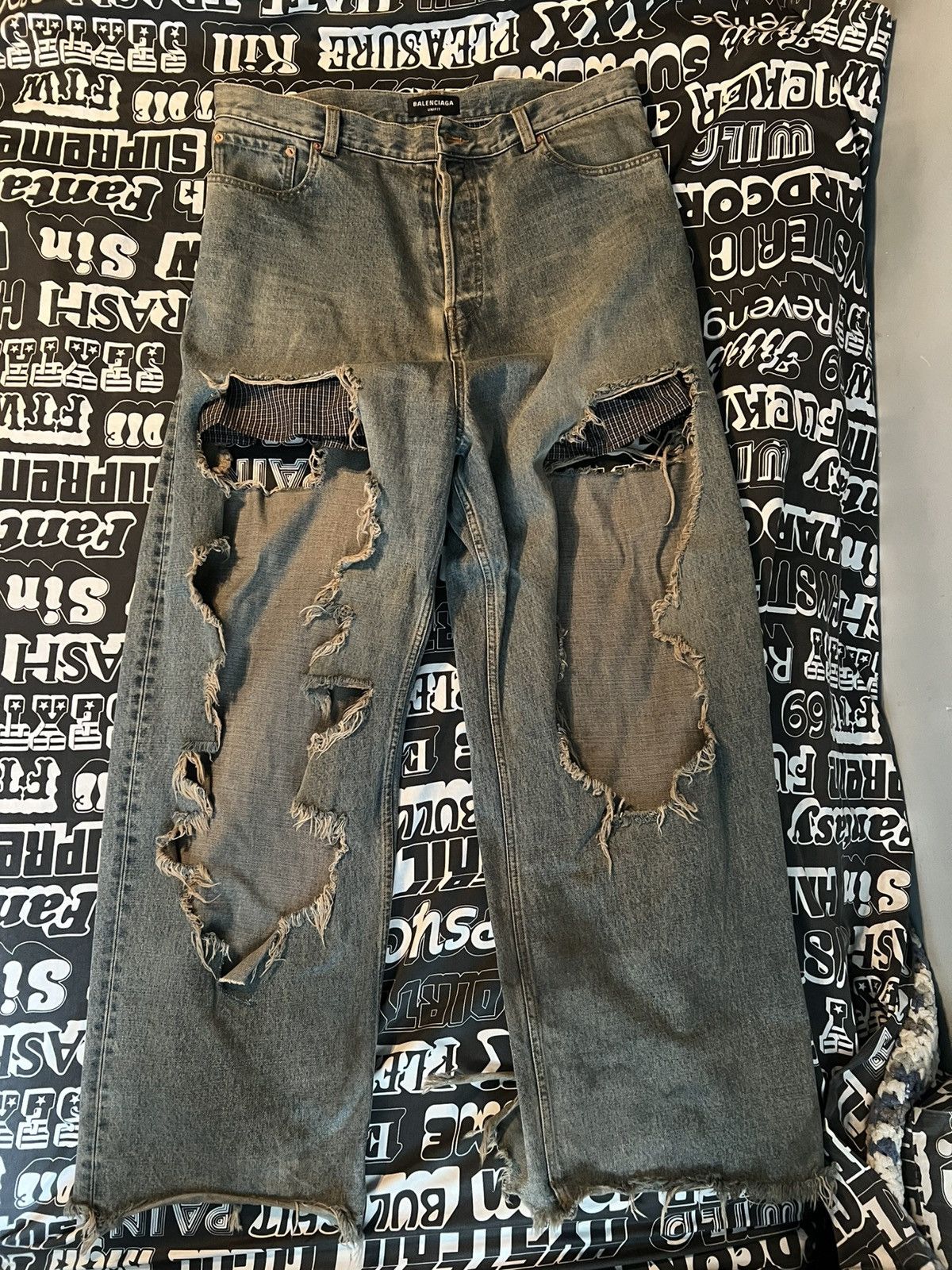 Balenciaga BALENCIAGA AW21 DESTROYED SHREDDED TORN BOXERS JEANS IN