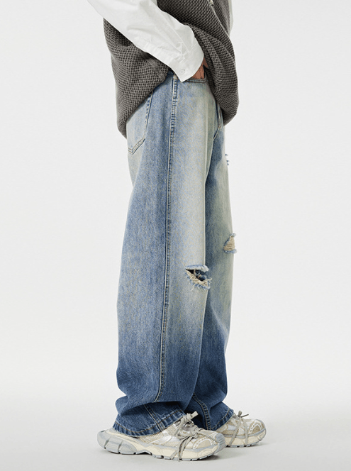 Japanese Brand × Jean American street light blue distressed vintage ripped jeans Size US 32 / EU 48 - 3 Thumbnail