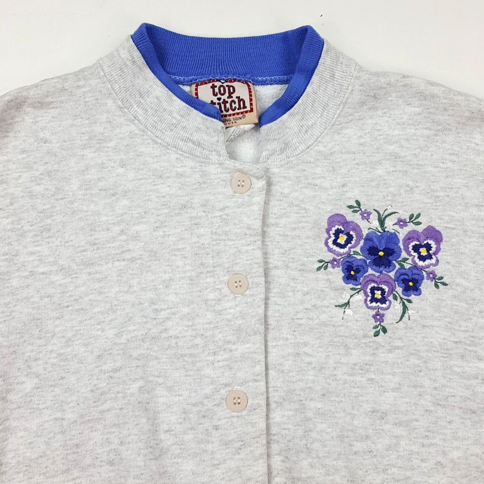 Vintage VINTAGE Top Stitch Sweatshirt Cardigan Women’s Petite M Crewneck Button Purple Flower 90s Fall Winter Size M / US 6-8 / IT 42-44 - 2 Thumbnail