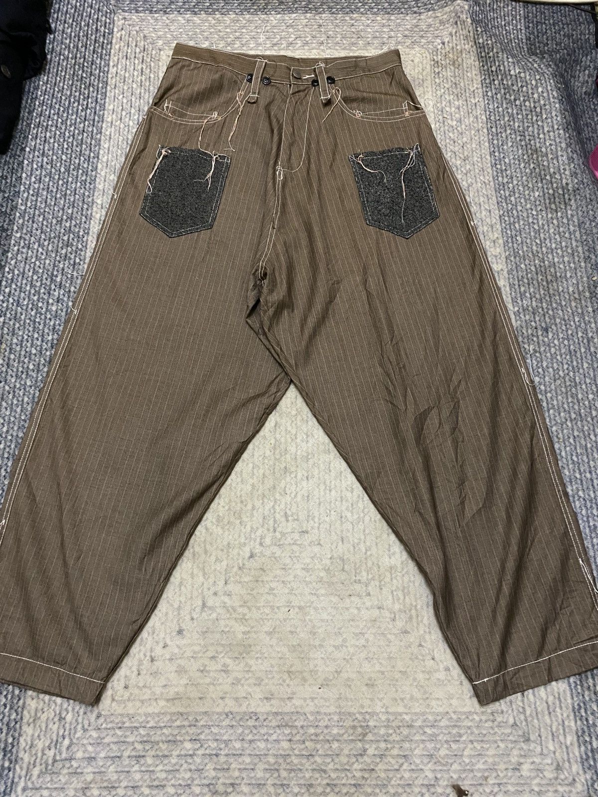 Japanese Brand Frank U Pencil Stripe Messy Raw Seam Stitches Balloon Pant Size US 32 / EU 48 - 2 Thumbnail