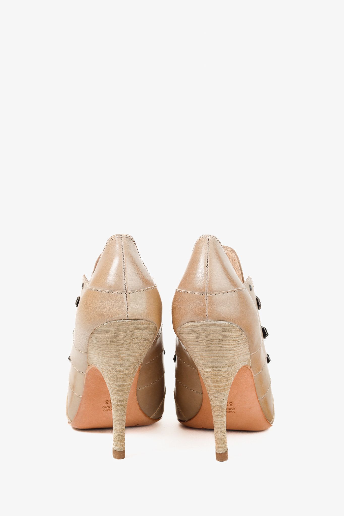 CAZABAT Jean-Michel Cazabat Ida Pointed Toe Stacked Leather Heels Size US 7.5 / IT 37.5 - 3 Thumbnail