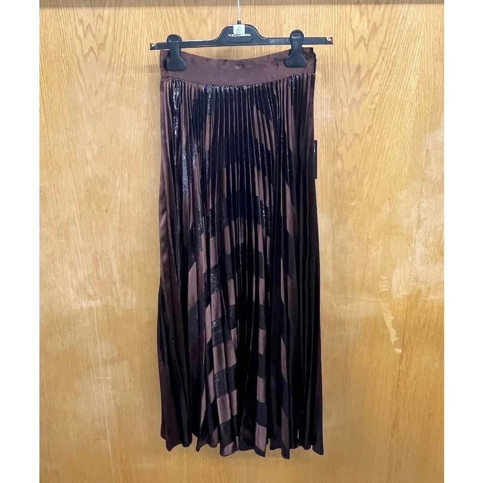 Dolce & Gabbana Dolce & Gabbana Brown Metallic Velvet Pleated Long Skirt 36 Size 25" / US 0 / IT 36 - 6 Thumbnail