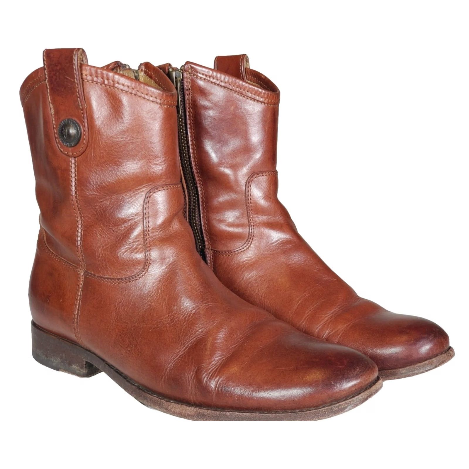 Frye FRYE Melissa Button Short Leather Booties in Cognac Brown 77897 Women's US 8 B Bootie Size 30" / US 8 / IT 44 - 2 Thumbnail