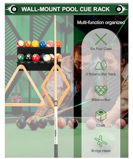 NBDN Nobrandedon Hardwood Billiard Ball Holder & 6 Pool Stick Holder - Racks Size ONE SIZE - 2 Thumbnail