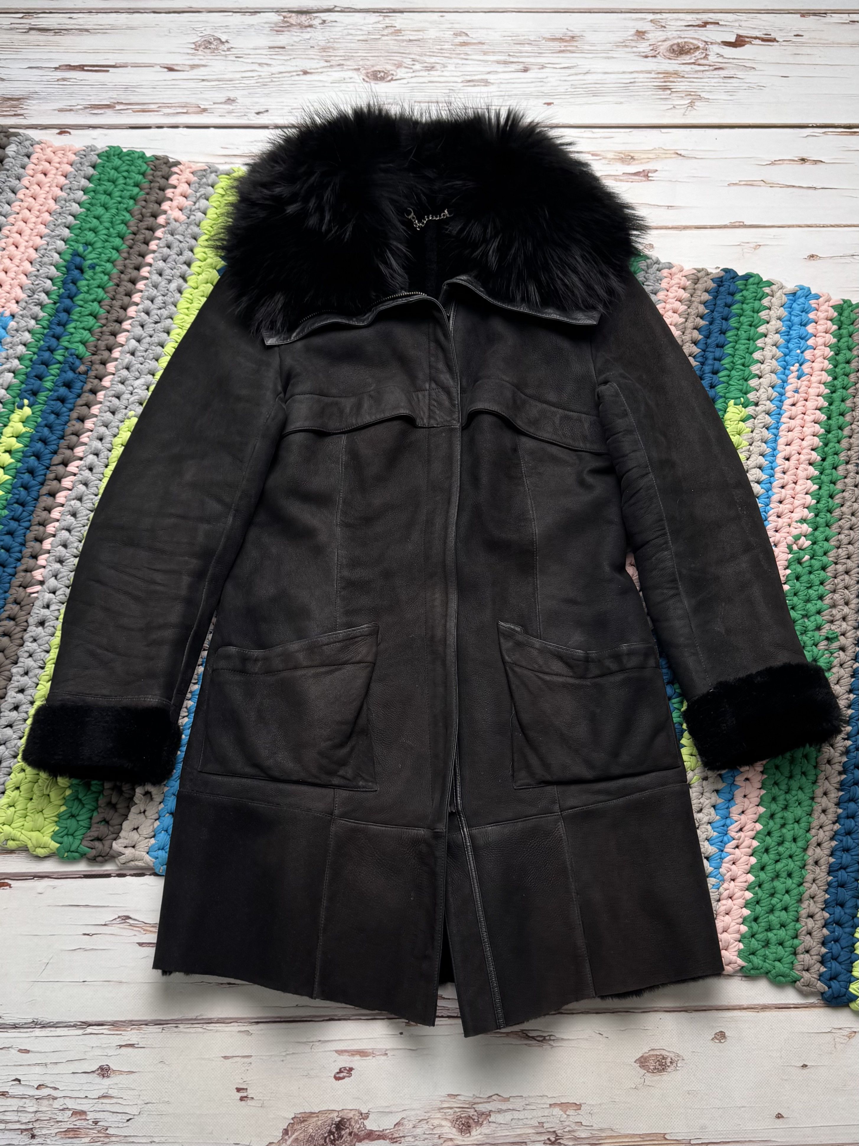 Vintage Women Vintage Sheepskin Leather Coat Black Fur Collar Size M / US 6-8 / IT 42-44 - 5 Thumbnail