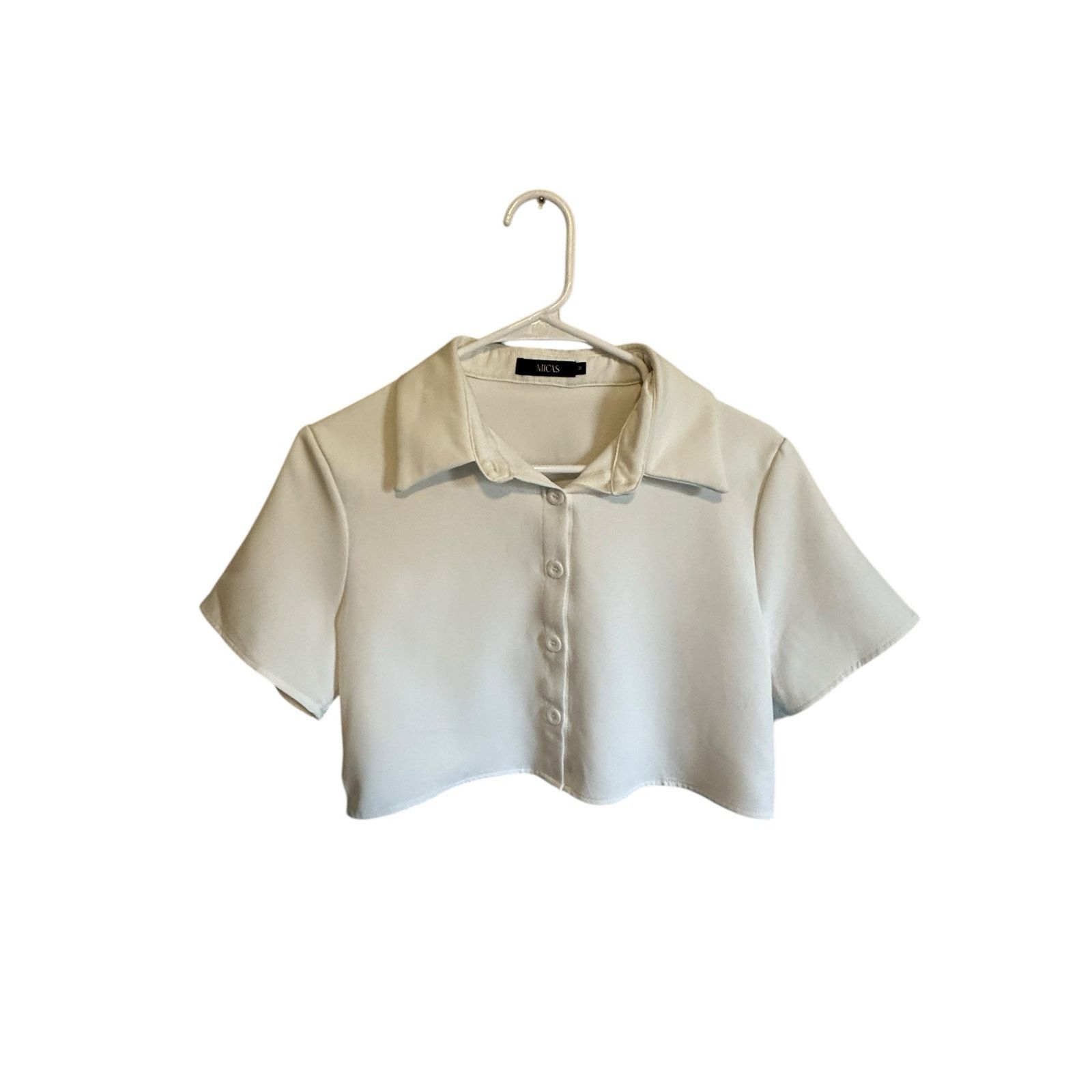 Other Micas White Cropped Short Sleeve Collared Button Up Blouse Size M / US 6-8 / IT 42-44 - 1 Thumbnail