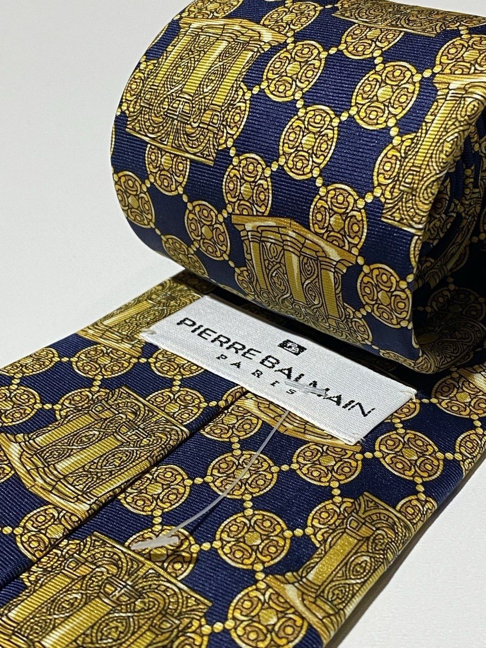 Balmain Pierre Balmain Vintage Tie Silk Baroque Gold Blue Size ONE SIZE - 3 Thumbnail