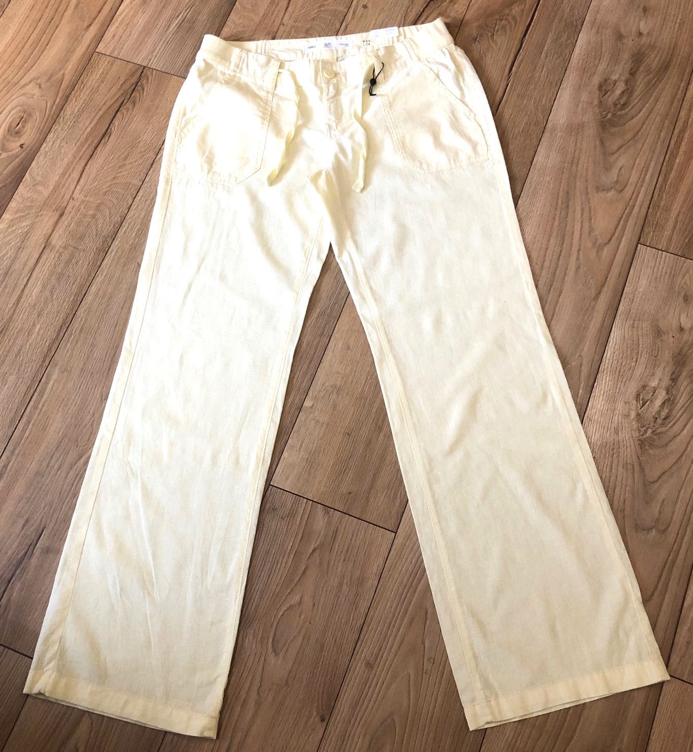 Women's linen trousers light yellow size L/40-42